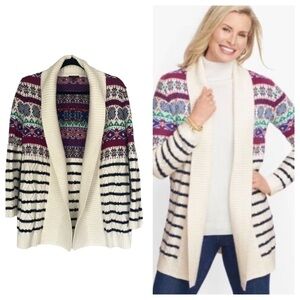 Talbots chunky cableknit flyaway open front oversized cozy sweater cardigan